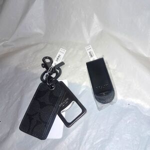 New Coach Bottle Opener KeyRing/Dog Clip/ With Coach Leather Money Clip